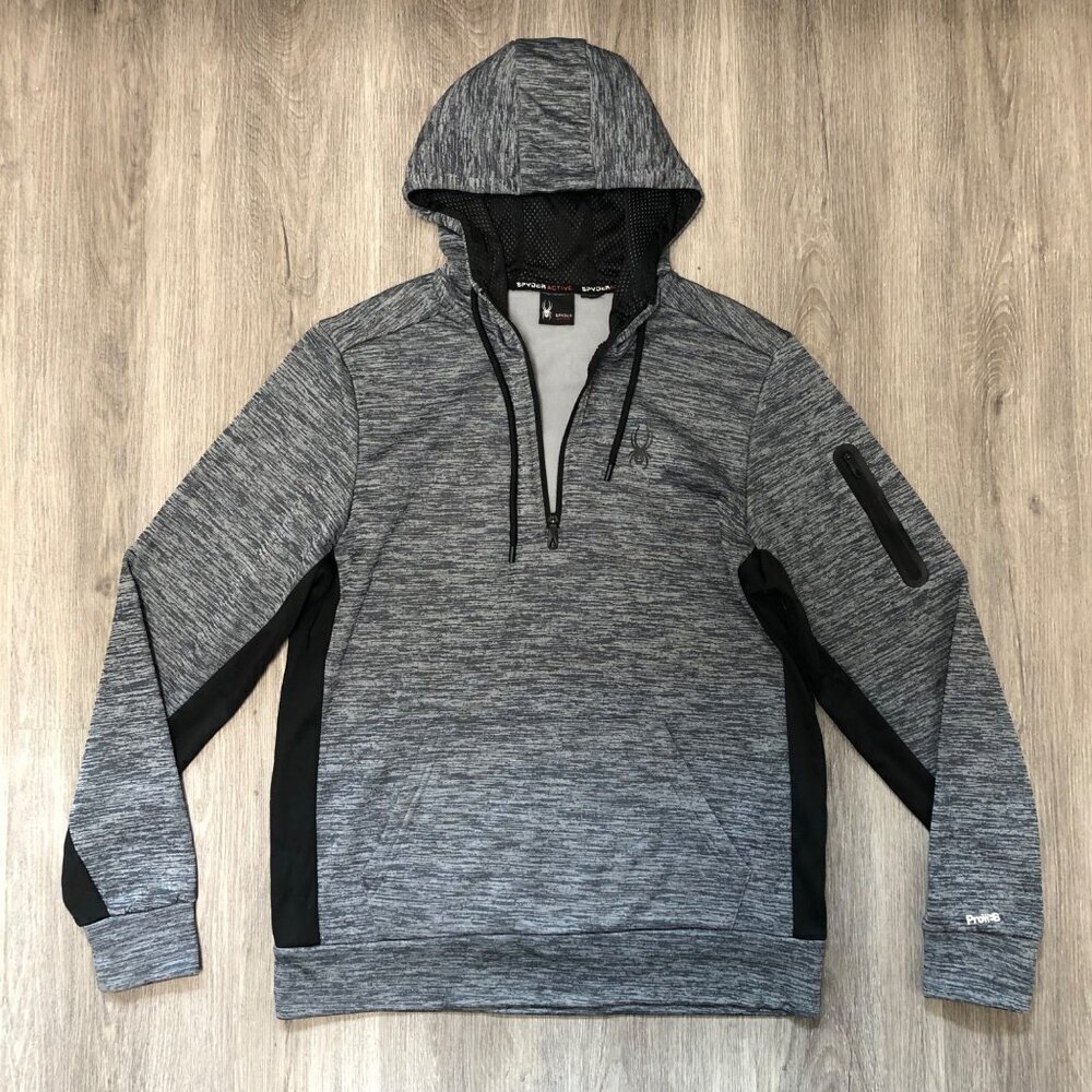 Spyder Active Men's Size Large Hooded Sweatshirt Gray Black Fleece Lined Hoodie